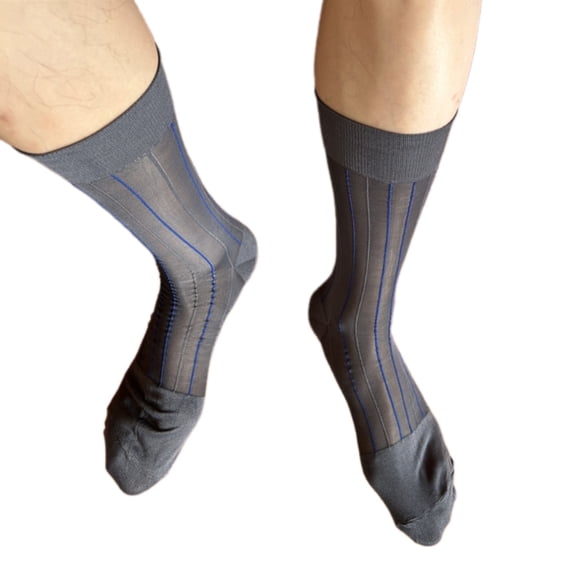 Yokua Men Sheer Middle Calf Socks Contrast Color Ribbed Pattern Business Dress Socks