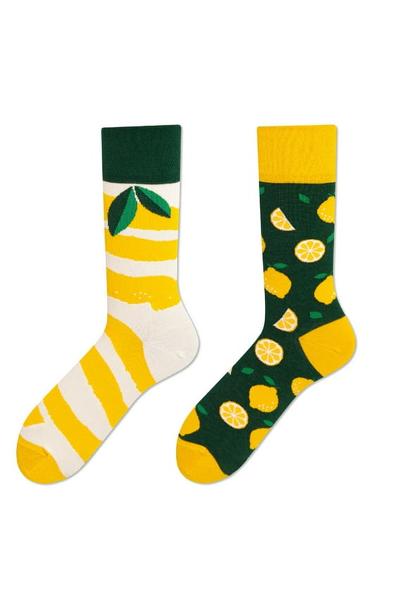 Men Women Couple Funny Crew Socks Novelty Harajuku AB Asymmetric Colorful Cartoon Pattern Jacquard Hip Hop Skateboard Cotton Long Tube Hosiery