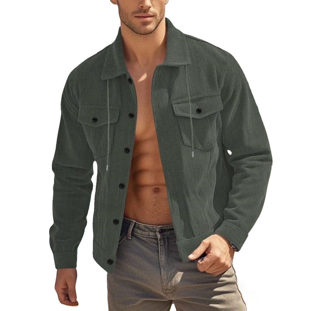 Yokua Men's Corduroy Button Down Shirts Casual Long Shacket Jacket with ...