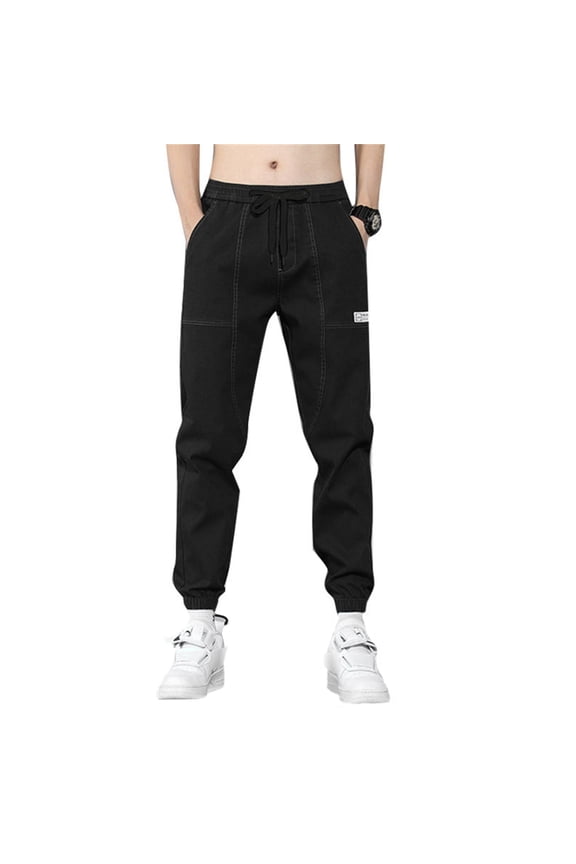 Men's Drawstring Gym Pants Elastic Waist Jeans Cargo Pants Casual Harem Pants