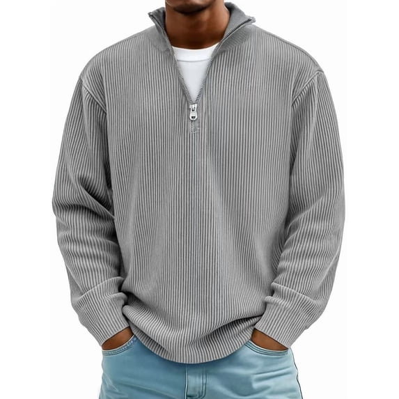 Yokua Men's Quarter Zip Up Pullover Mock Neck Long Sleeve Sweater Casual Corduroy Polo Sweatshirt