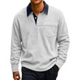 thumbnail image 1 of Yokua Men's Retro Corduroy Shirt Half Button Long Sleeve Color Block Collared Top, 1 of 8