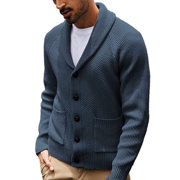 Yokua Men's Shawl Collar Cardigan Knitted Textured Sweater Button-Up Cardigan