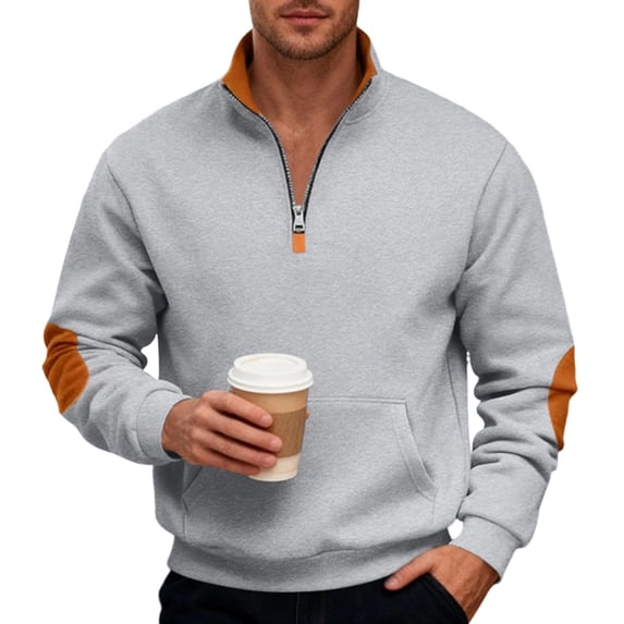Yokua Mens Quarter Zip Pullover Midweight Fleece Mock Neck Long Sleeve Sweatshirts Fall Warm Quilted Sweatshirt Elbow