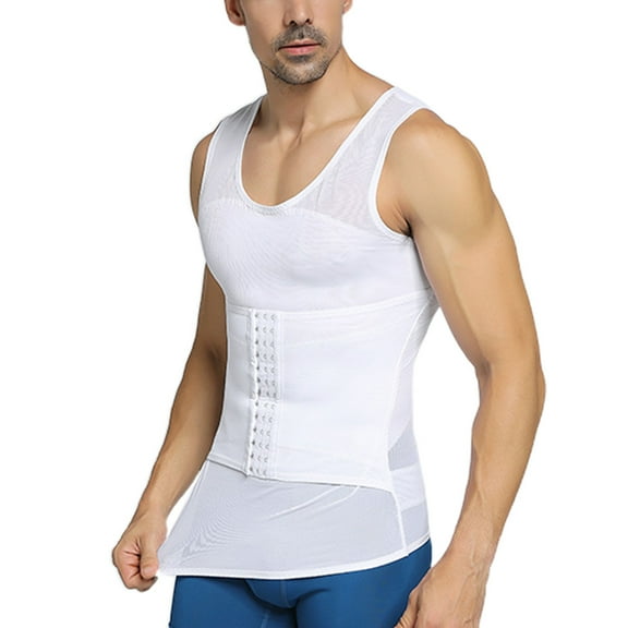 Yokua Mens Shapewear Hook Eye Closure Adjustable Tummy Control Vest Waist Trainer Slimming Abdomen for Tank Tops Mesh Body Sha