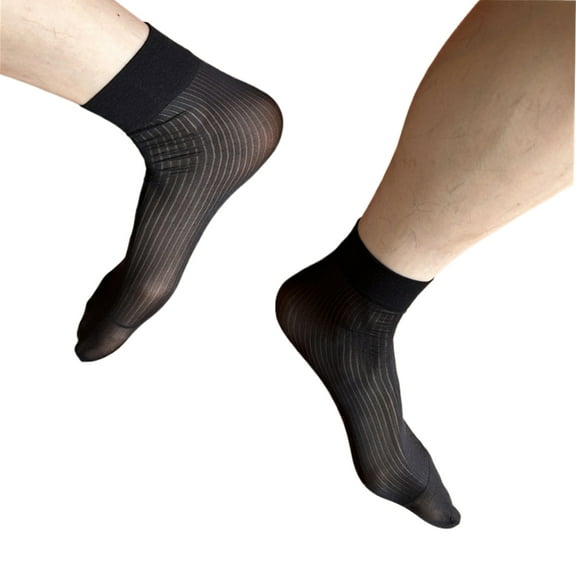Yokua Mens Sheer Business Dress Socks Short Tube Suit Socks Thin Striped Stockings