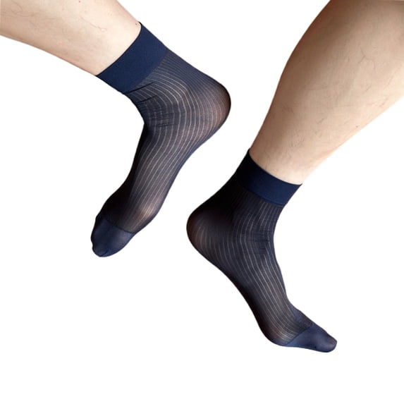 Yokua Mens Sheer Business Dress Socks Short Tube Suit Socks Thin Striped Stockings