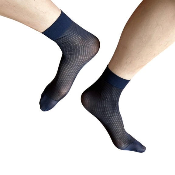 Yokua Mens Sheer Business Dress Socks Short Tube Suit Socks Thin Striped Stockings