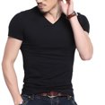 thumbnail image 1 of Yokua Mens Short Sleeve Stretch Muscle T-Shirt V-Neck Slim Fit Solid Color Tee Tops, 1 of 21