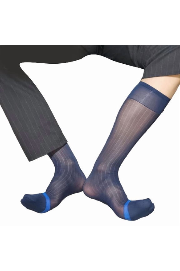Mens Thin Silk Formal Dress Suit Sock Summer Striped Sheer Tube Long Socks