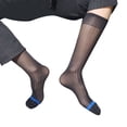 thumbnail image 1 of Yokua Mens Thin Silk Formal Dress Suit Sock Summer Striped Sheer Tube Long Socks, 1 of 20