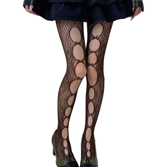 Yokua Millennial Fashion Nylon Tights Cutout Bows Accent Vintage Fishnet Pantyhose