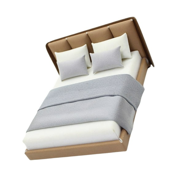 Yokua Miniature Dollhouses Double Bed with Beddings Bedroom Scene Display Decoration