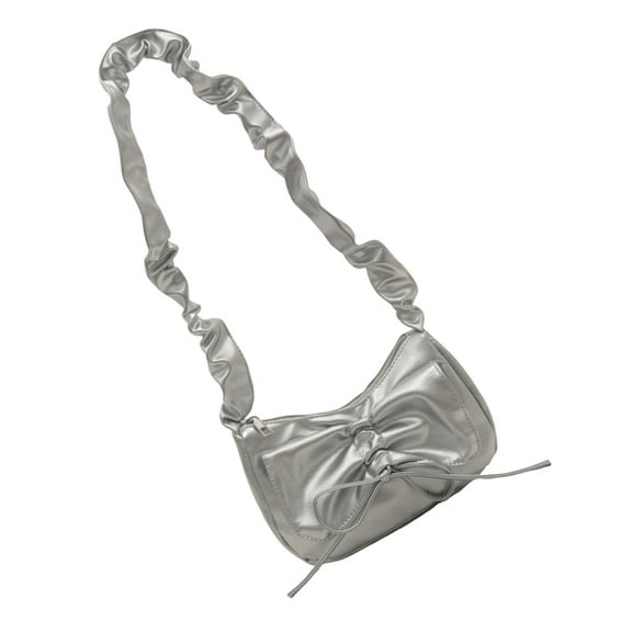 Yokua Modern Ruched Shoulder Bag with Delicate Bows Moon Shape Casual Handbag Purse