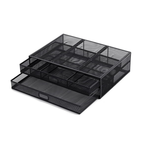 Yokua Monitor Stand with 2 Storage Drawers Metal Mesh Desk Organisers for Laptop PC
