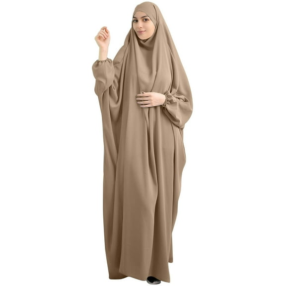 Yokua Muslim One-Piece Prayer Dress Full Cover Hooded Islamic Abaya Kaftan with Hijab