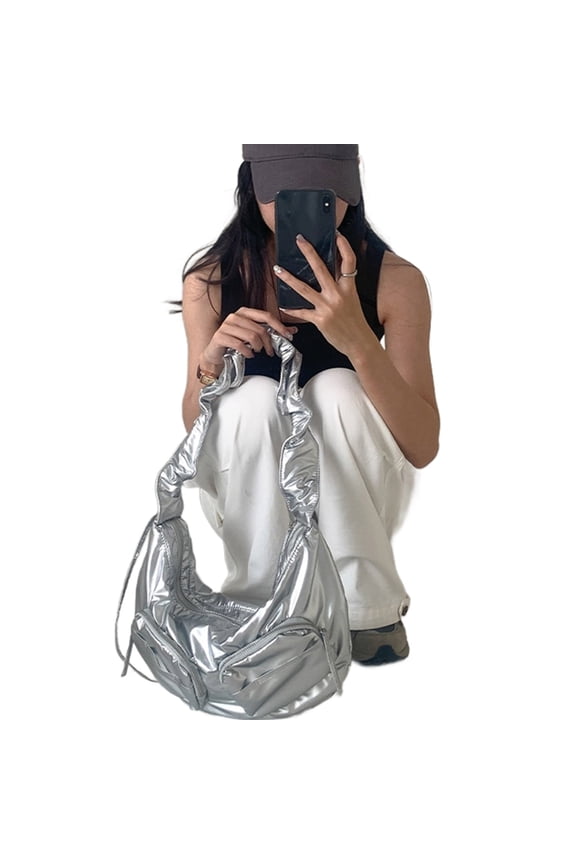 Nylon Shoulder Handbag Fashion Pleated Drawstrings Multi Pockets Crossbody Bag