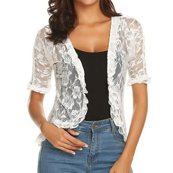 Yokua Open Front Cardigan Lightweight Cropped Tops Shrug for Evening Dress T-shirt