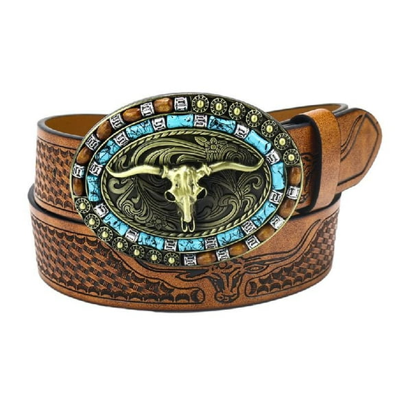 Yokua PU-Leather Teens Man Cowboy Belt Adjustable Waist Belt for Trousers Non-slip