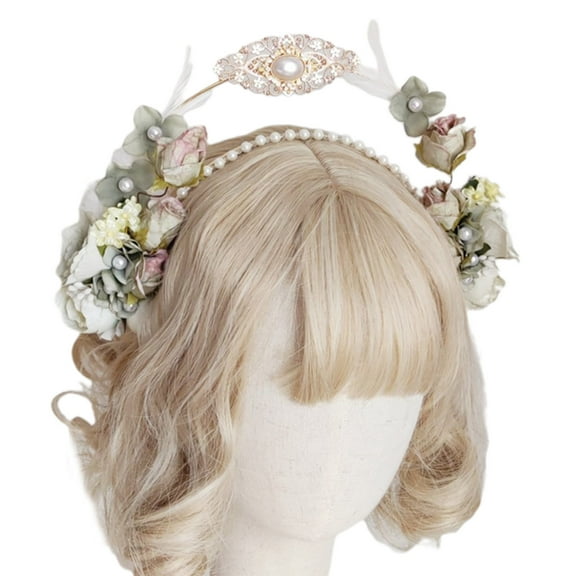 Yokua Pastoral Style Flower Crowns with Double Layer Wedding Hair Decor Thin-brimmed