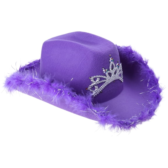 Yokua Plush Trim Cowgirl Hat Western Rolled Brims Hat Cowboy Hats for Stage Perform