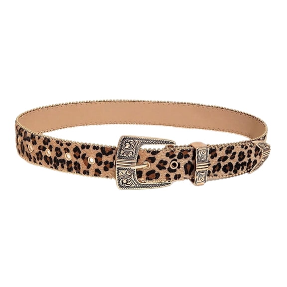 Yokua Popular Belt Elegant Engraved Buckle Belt Leopard Print Waistband for Shorts