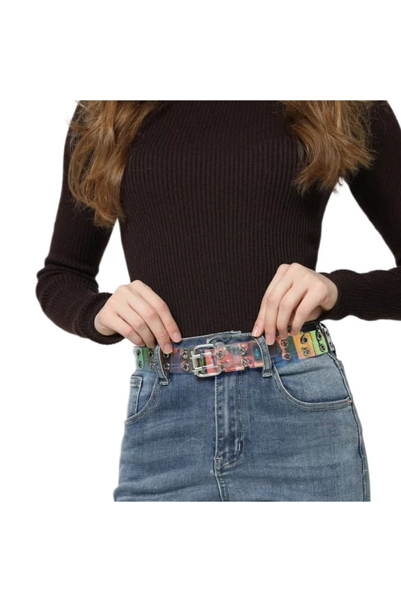 Practical Double Pin Buckle Belts Clear Belt Adult Adjustable Decorative Belt
