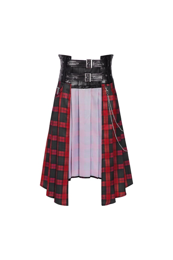 Punk Daily Half Skirt Gothic Leather Belt Pleated Skirt Adjustable Streetwear