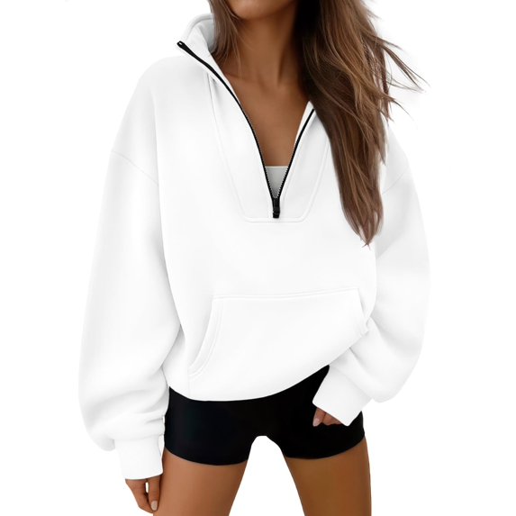 Yokua Quarter Zipper Cropped Sweatshirt Long Sleeve Oversized Pullover Top for Women