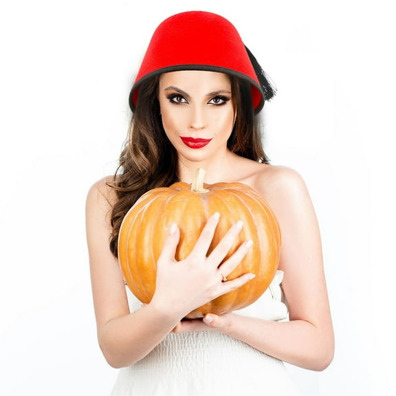 Yokua Red Fez Hat Traditional Moroccan Tarboosh Hat Ethnic Felt Beanie Cap Headgear