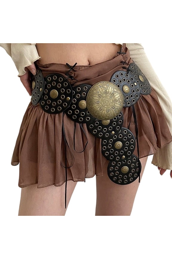 Retro Hollow Belt Cowgirl Grunge Waist Belt Carved Grommet for Jeans Dress