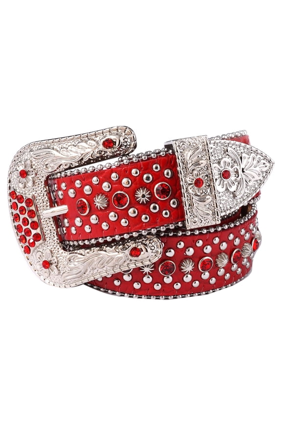 Rhinestones Belt for Men Women Western Crystal Bling Studded Leather Belt