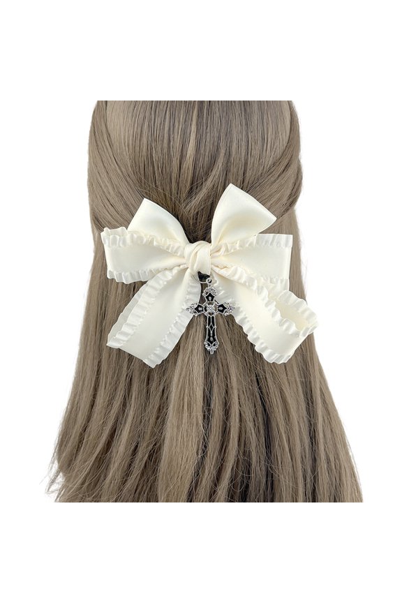Ribbon Hair Bows Cross Pendant Hair Clip Korean Style Hairclip Lady Barrettes