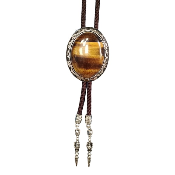 Yokua Rodeos Cowboy Braided Rope Bolo Tie Feature Oval Shape Stone Jewelry Necktie