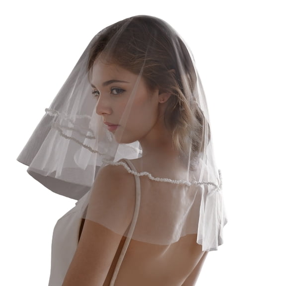 Yokua Small Round Wedding Veils With Shimmering Pearls Beadwork Seethrough Sheer Veils