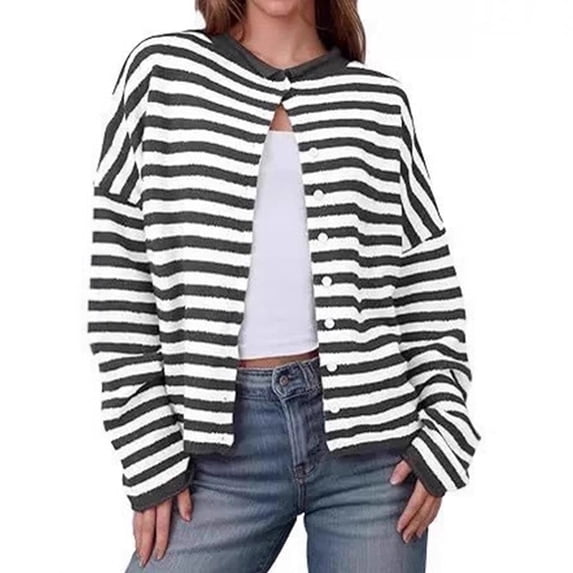 Yokua Soft Viscose Striped Knit Cardigan For Autumn Winter Commute And Office Wear