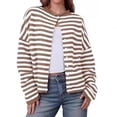 thumbnail image 1 of Yokua Soft Viscose Striped Knit Cardigan For Autumn Winter Commute And Office Wear, 1 of 8