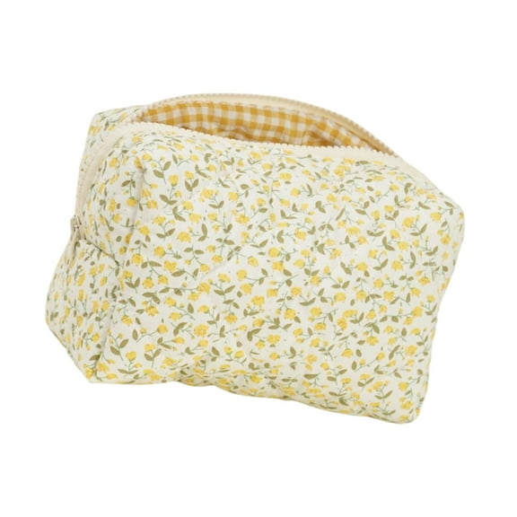 Yokua Spacious Beauty Storage Bag Floral Cotton Quilted with Zippered for Women