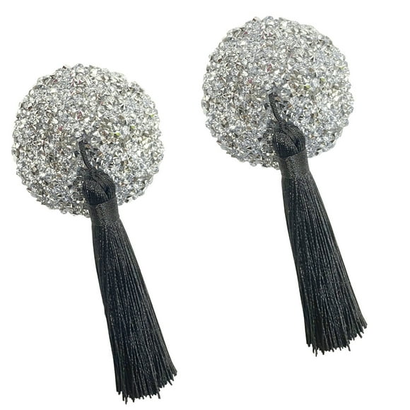 Sparkling Rhinestones Pasties Nipple Cover with Tassels Adhesive Breast Cover
