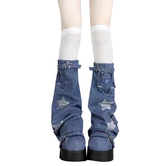 Yokua Star Leg Covers Harajuku Leg Wearing Sleeve Stacked Socks Medium Calf Length