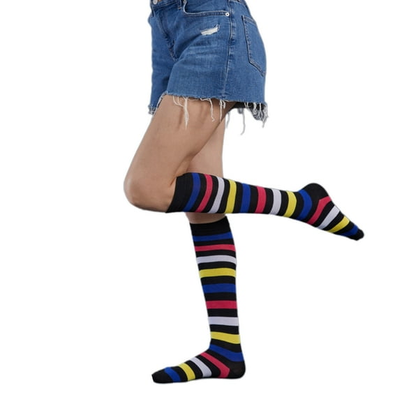 Yokua Striped Tube Socks Colorful Knee High Socks Women Colorful Striped Knee Socks