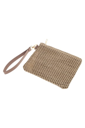 Stylish Bohemian Wristlet Clutch Straw Woven Handbag Purse for Beach Vacation