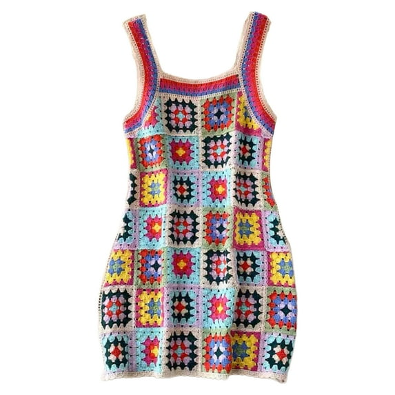 Yokua Summer Beach Skirt Bikini Crochet Flower Short Skirt Sleeveless Sling Dress