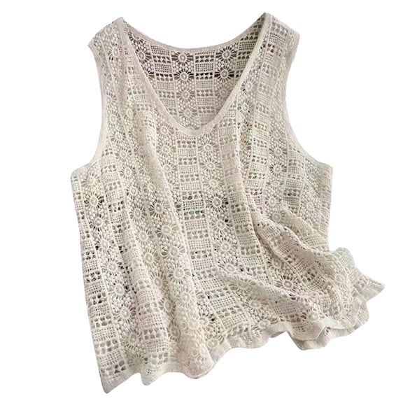 Yokua Summer Crochet Loose Vest Waistcoat Women Hollow-Out Knit Sleeveless Tank Top