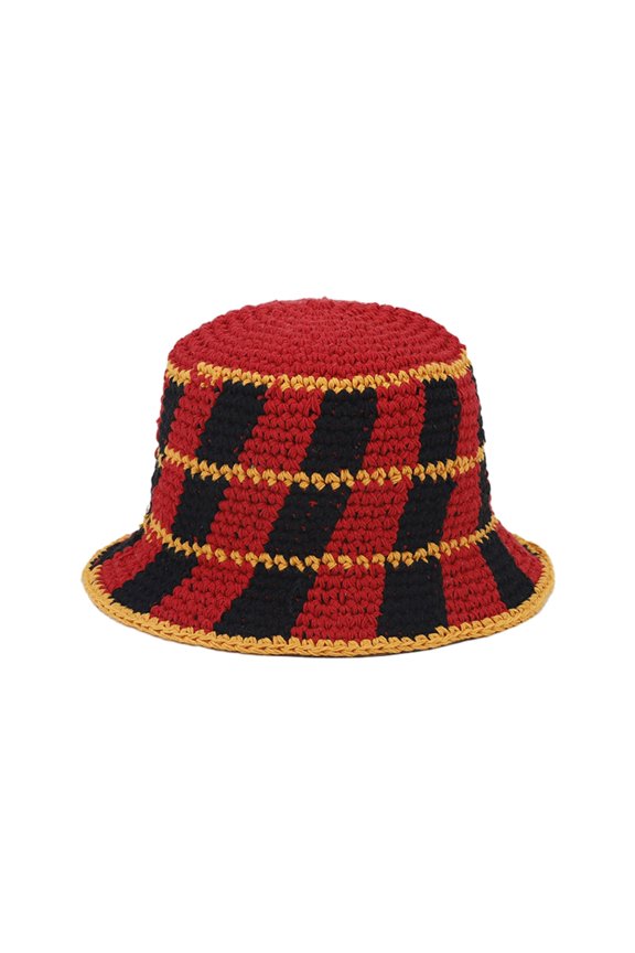 Summer Fisherman Hat for Woman Weaving Bucket Hat Crochet Stripe Pattern Cap