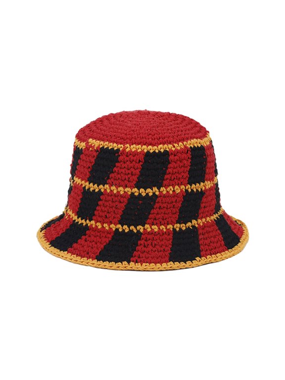 Summer Fisherman Hat for Woman Weaving Bucket Hat Crochet Stripe Pattern Cap