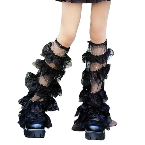 Yokua Summer Meshes Leg Sleeves Harajuk Ruffle Lace Leg Warmer Flared Boot Cuffs