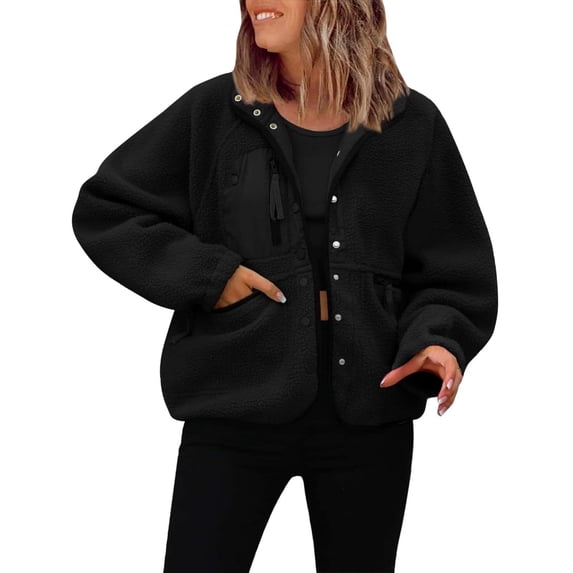 Yokua Thermal Fleece Jacket Button Down Fuzzy Coat for Women Warmth in Cold Weather