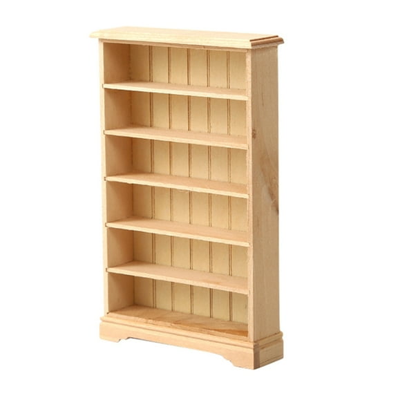 Yokua Tiny Library Model Wooden 6 Tiers Bookshelf Minaiture Ornament for Dollhouses