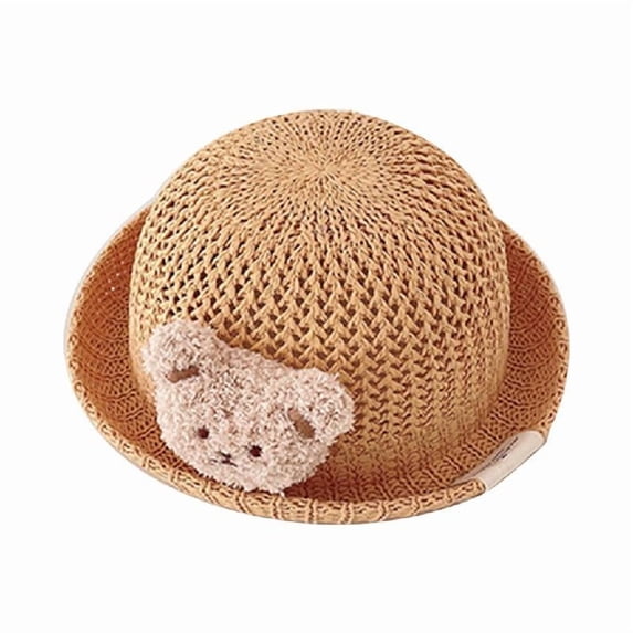 Yokua Toddler Baby Breathable Sun Hat Straw Sun Hats with Cute Bear Decorations